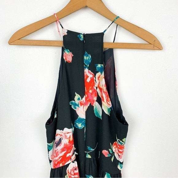 Everly Black Floral High Neck Sleeveless Maxi Dress Sz S - Picture 3 of 5